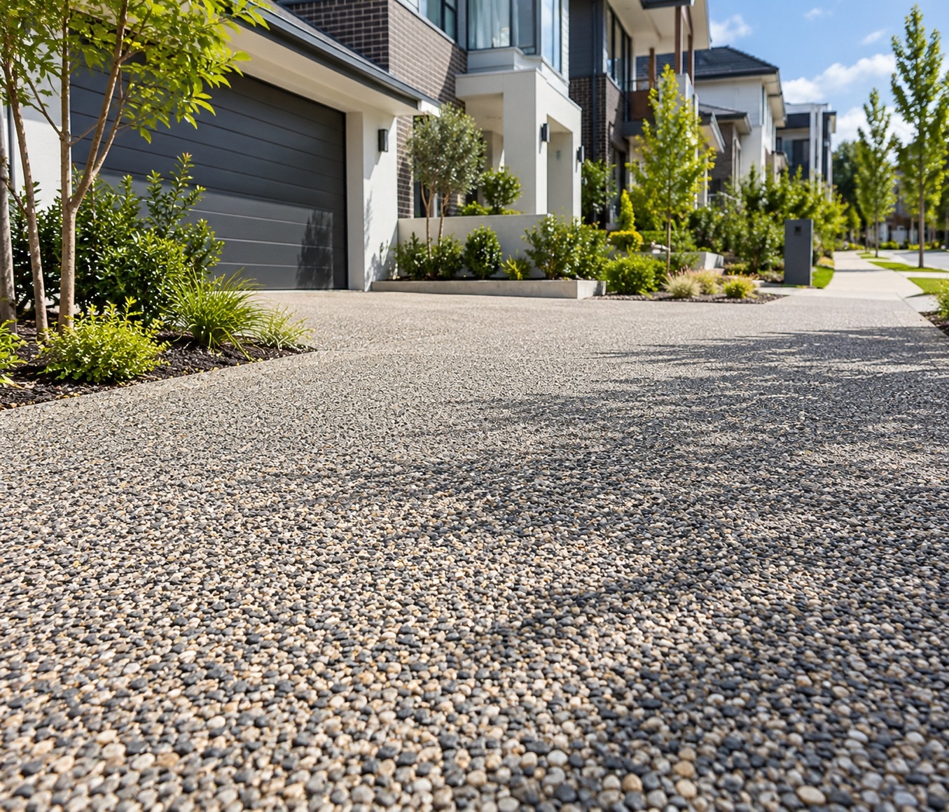 Permeable concrete driveway on a street of new homes in O’Connor, ACT