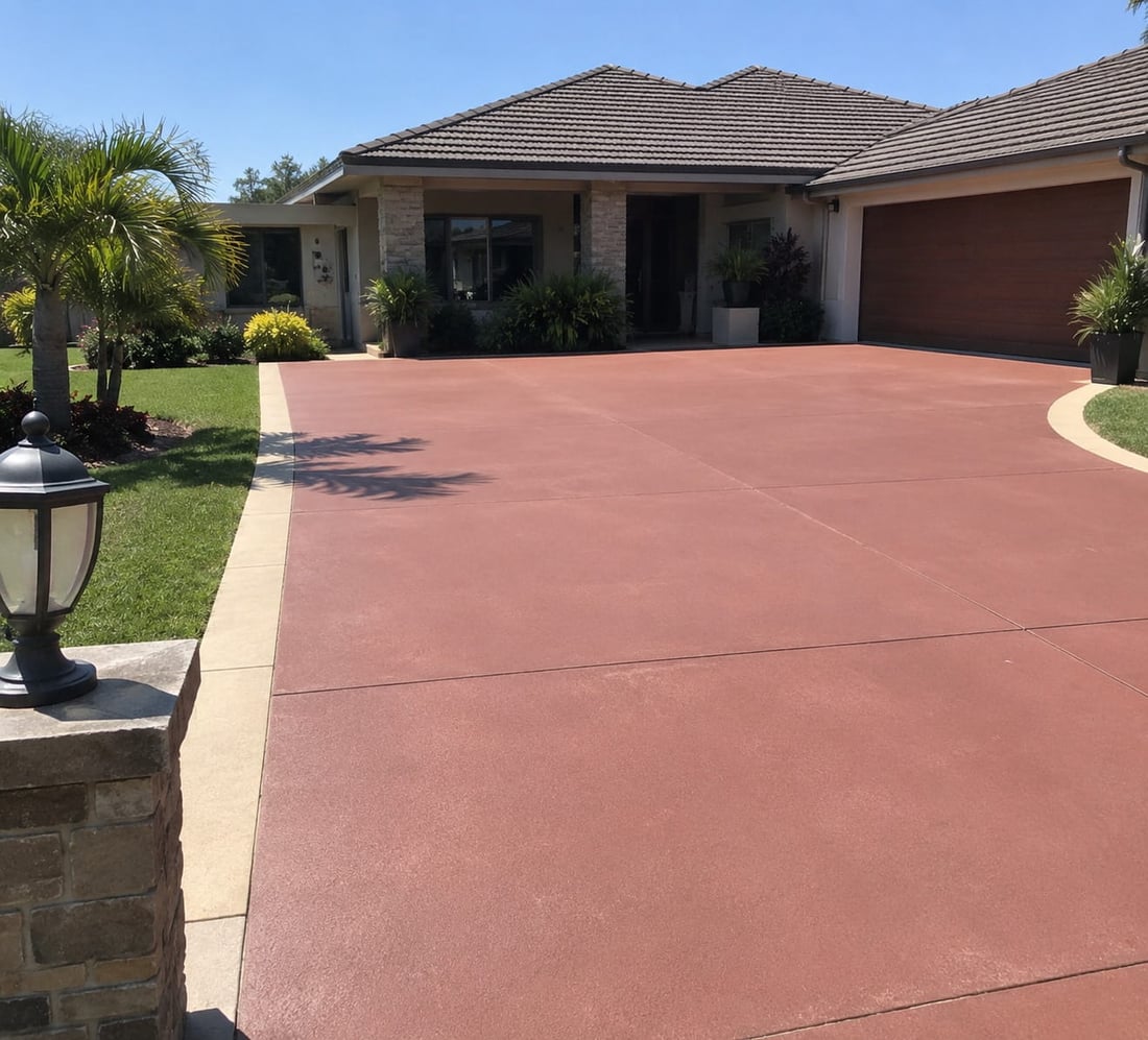 Coloured concrete driveway in a dark charcoal tone at a Canberra estate home