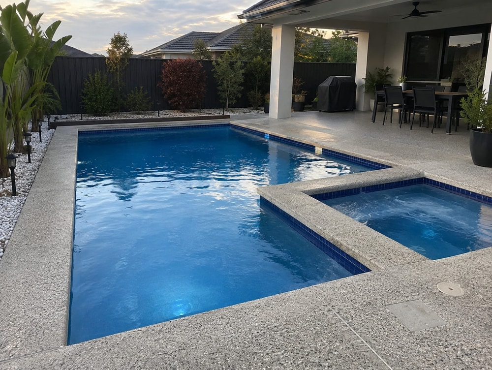 Honed concrete pool surround with a matte slip-resistant finish in Canberra